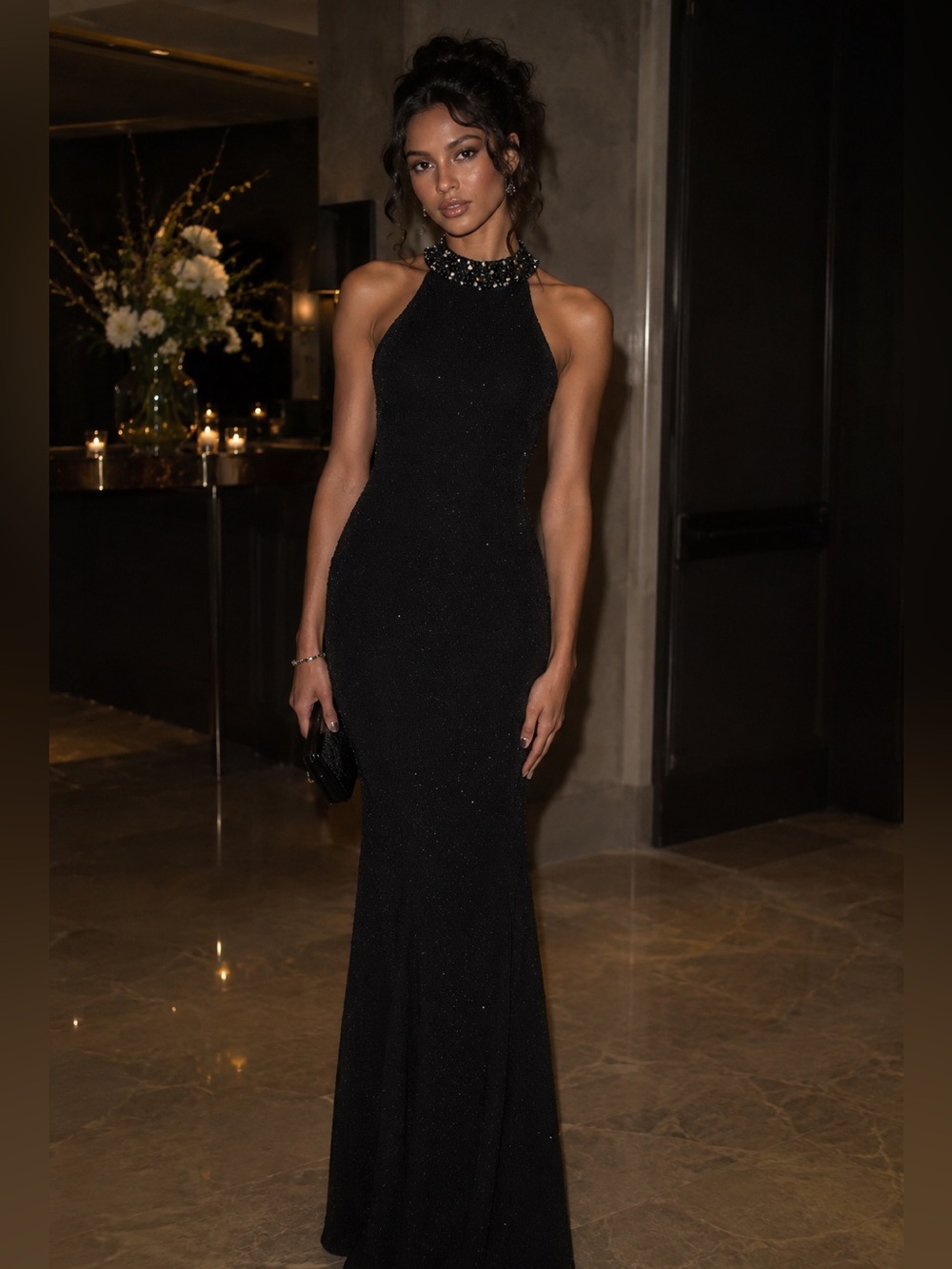 Night Way Collections Black Beaded Maxi Dress